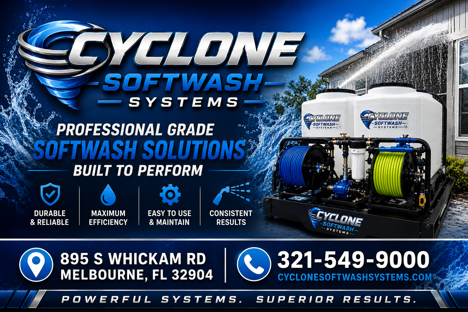 Cyclone soft wash tank and skid setup